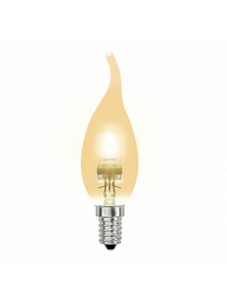 Лампа галогенная 28Вт HCL-28/CL/Е14 flame gold свеча на ветру золотая 04120 Uniel