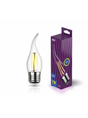 Лампа светодиодная 7Вт E27 FC37 2700К 695Лм прозрачная 230В свеча на ветру Filament DECO Premium 32429 4 REV