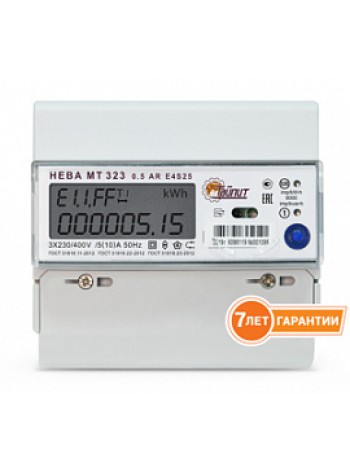 Счетчик электроэнергии трехфазный многотарифный (2 тарифа)НЕВА МТ 323 0,5S/1,0 AR E4S25,230V 5 (10)А DIN Тайпит