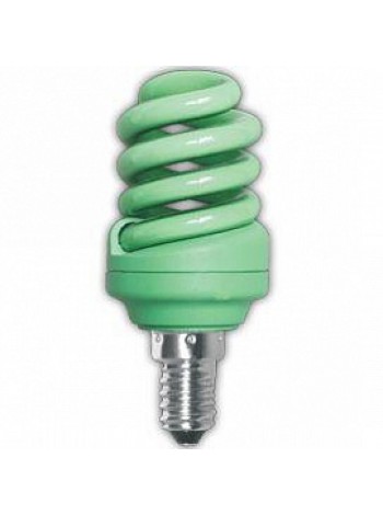Лампа КЛЛ энергосберегающая 12Вт Е14 Spiral Color Green, спираль зеленая 95х43 ECOLA