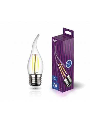 Лампа светодиодная 7Вт E27 FC37 4000К 730Лм прозрачная 220В свеча на ветру FILAMENT DECO Premium, нейтральный свет 32498 0 REV