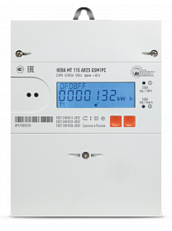 Счётчик электроэнергии однофазный многотарифный НЕВА МТ 115 AR2S GSM1PC 5(80)A 78 регион 6126554 Тайпит