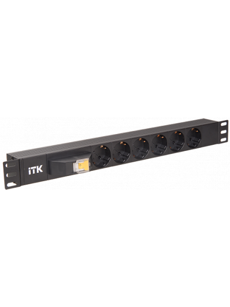 Блок 6 розеток ITK PDU черный DIN49440 LED-выключатель, (PH12-6D1-P) IEK