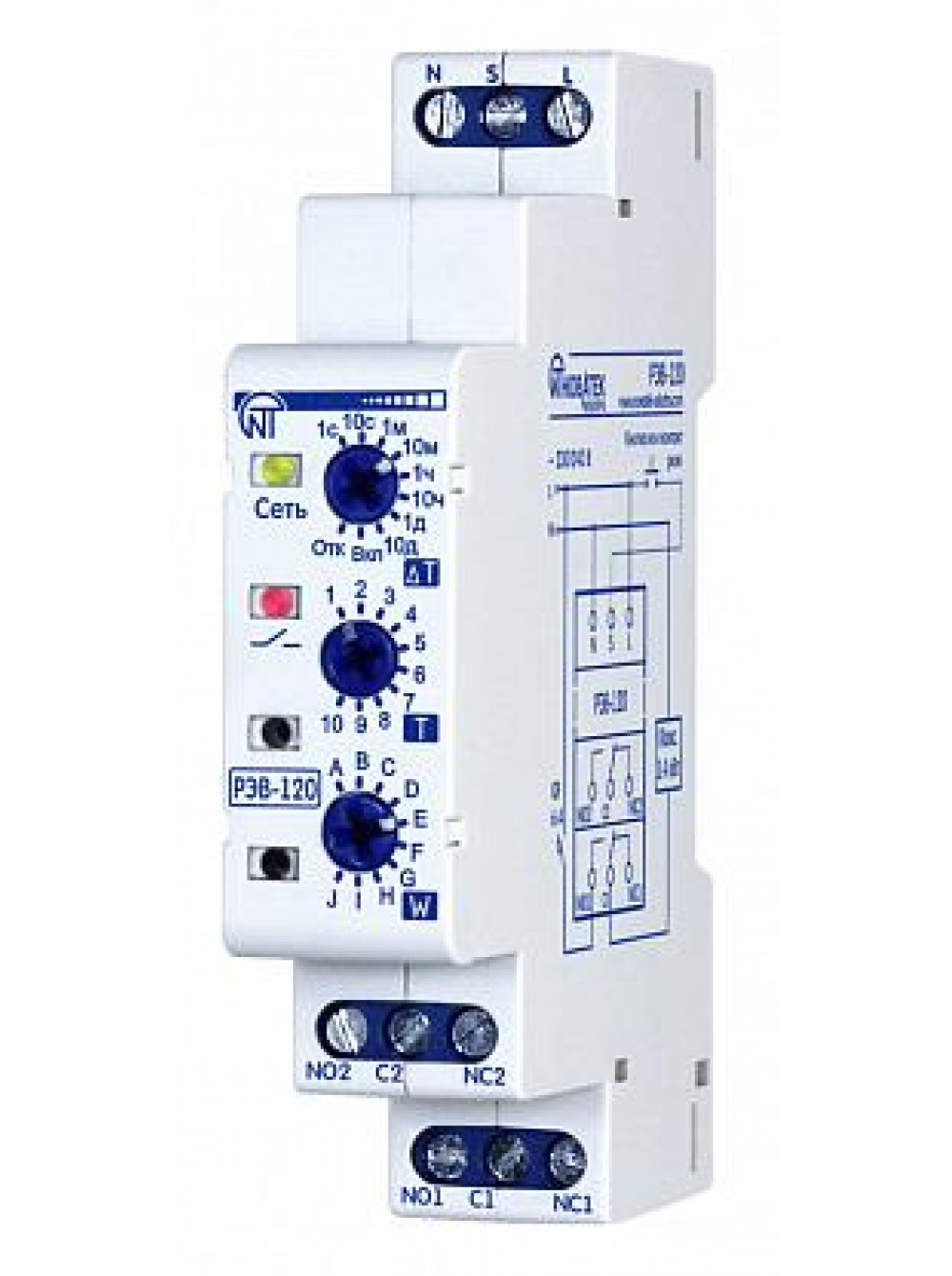 Реле времени РЭВ-120, 10 алгоритмов работы, индикация (светодиодный.),  настройка осуществляется с помощью потенциометров., Novatek Electro купить  с доставкой | Электропрайм