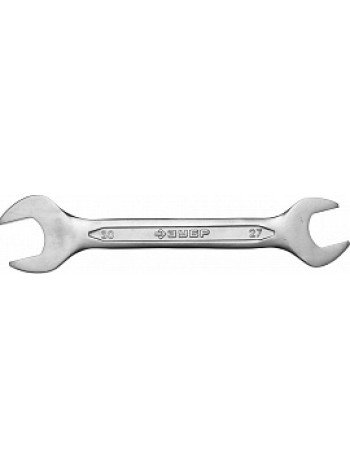 Ключ гаечный рожковый, Cr-V сталь, хромированный, 27х30мм ЗУБР МАСТЕР 27010-27-30