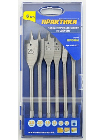 Набор сверл перовых Профи, 6 шт, 10, 12, 16, 18, 20, 25 мм, ПРО кассета ПРАКТИКА 640-377