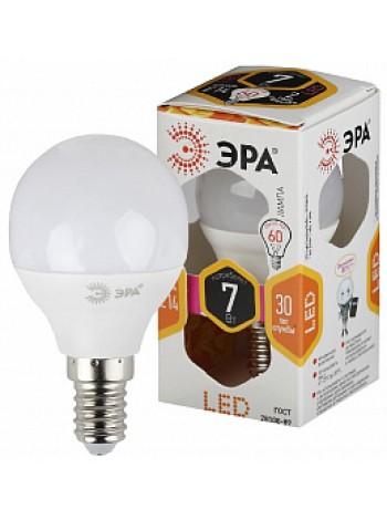 Лампа светодиодная 7Вт E14 P45 2700К 560Лм матовая 170-265В шар LED P45-7W-827-E14 Б0020548 ЭРА