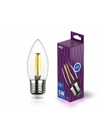 Лампа светодиодная 5Вт E27 C37 4000К 545Лм прозрачная 230В свеча Filament DECO Premium 32488 1 REV